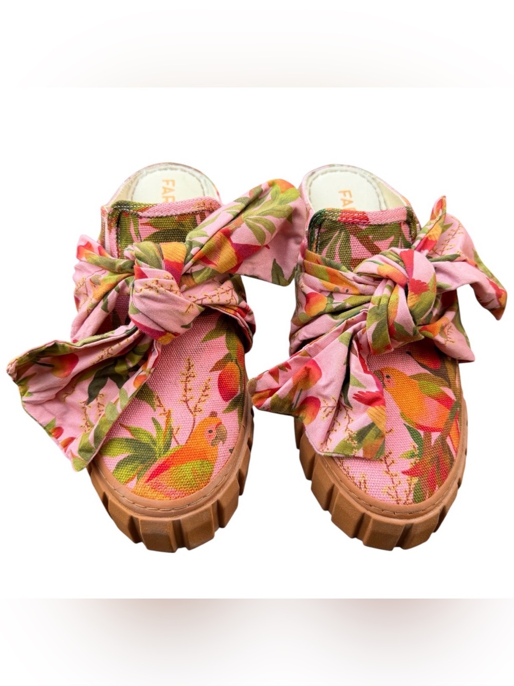 🌴 FARM Rio Pink Tropical Print Bow Mules